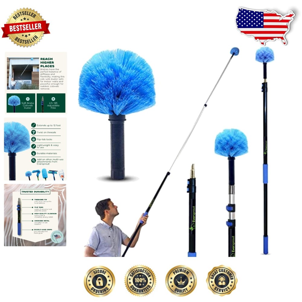 Extendable Duster 20ft  - Durable Aluminum Pole for Cobwebs & High Ceilings