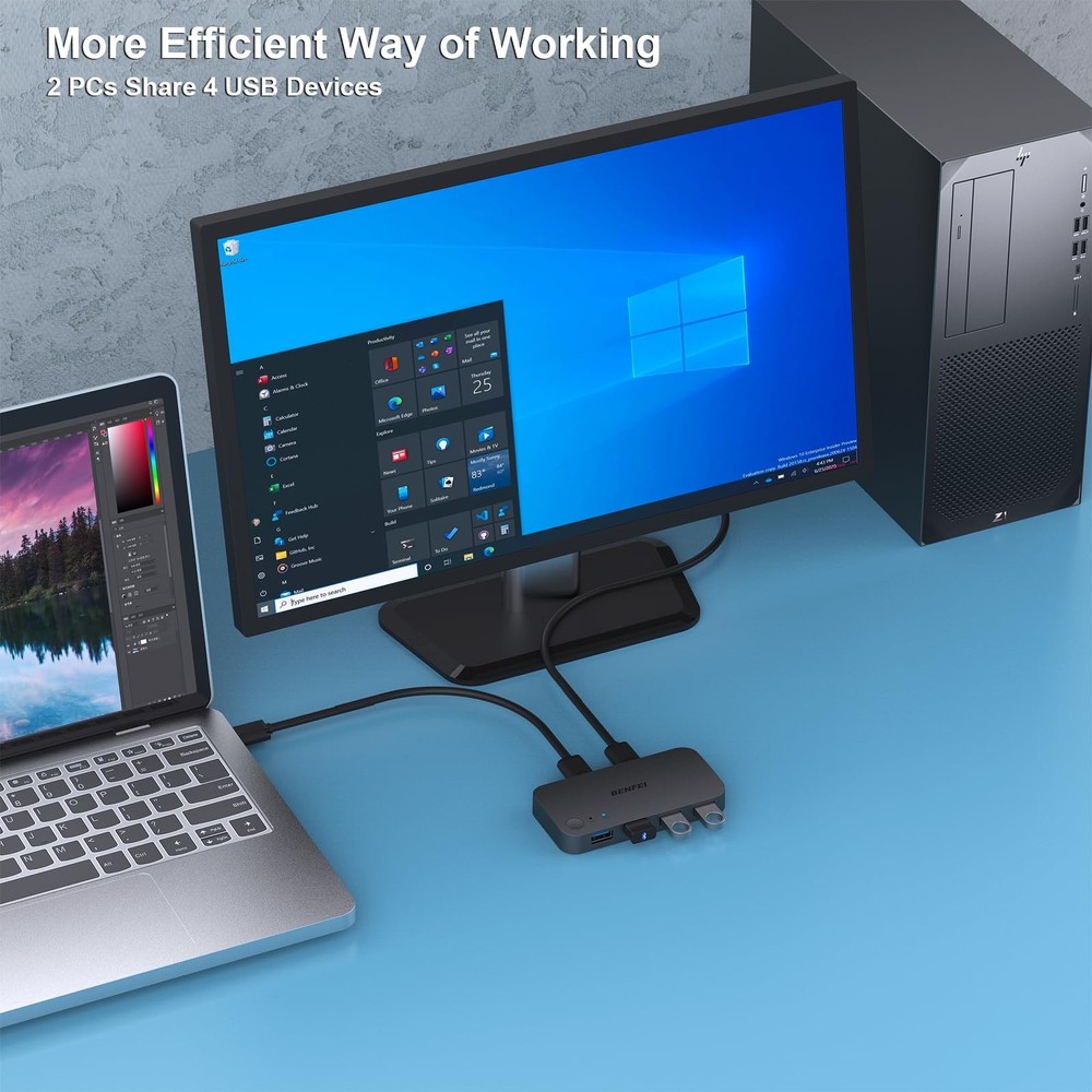 BENFEI USB 3.0 Switch, Switch 2 Computers Share 4 for PC, Black