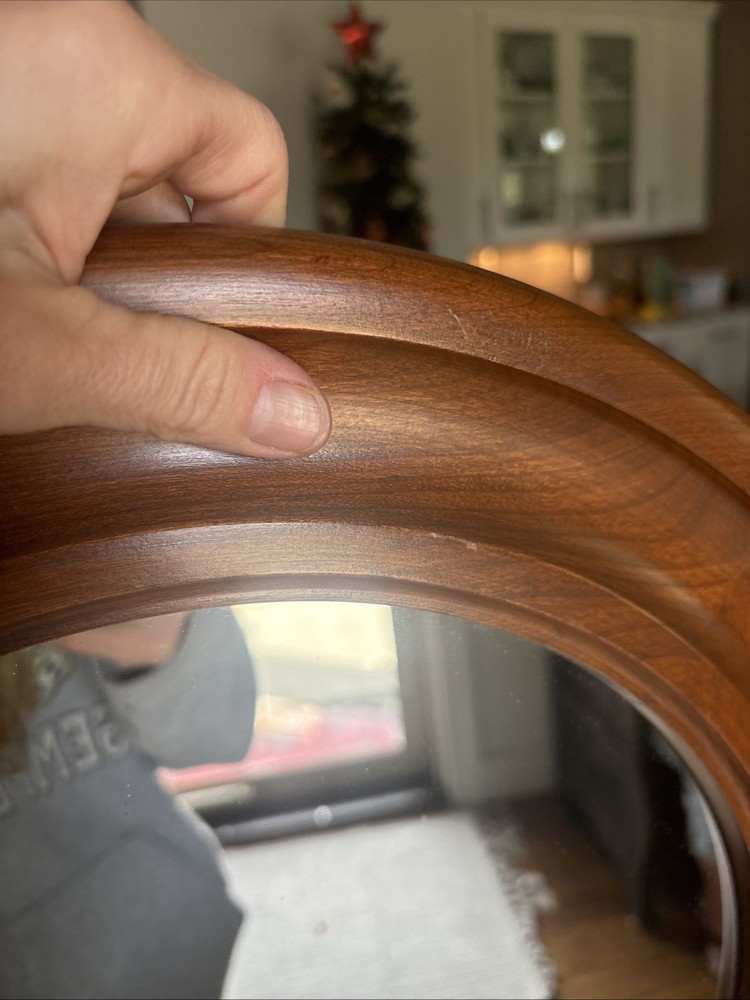 Gorgeous MCM Vintage Walnut? Circle Mirror 18”