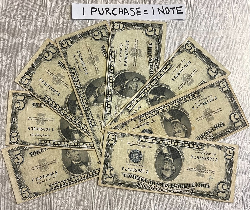 $5 SILVER CERTIFICATE BLUE SEAL LINCOLN FIVE DOLLARS (1 PURCHASE = 1 BILL)