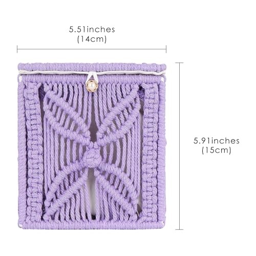 Macrame Tissue Box Cover Floral Pattern - Purple Decorative Square Braided