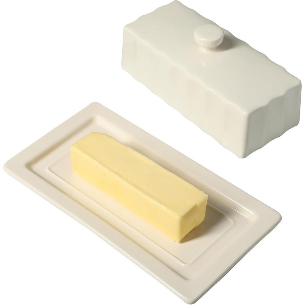 Rectangular Stoneware Butter Dish with Lid Ceramic Butter Keeper Cream Glaze