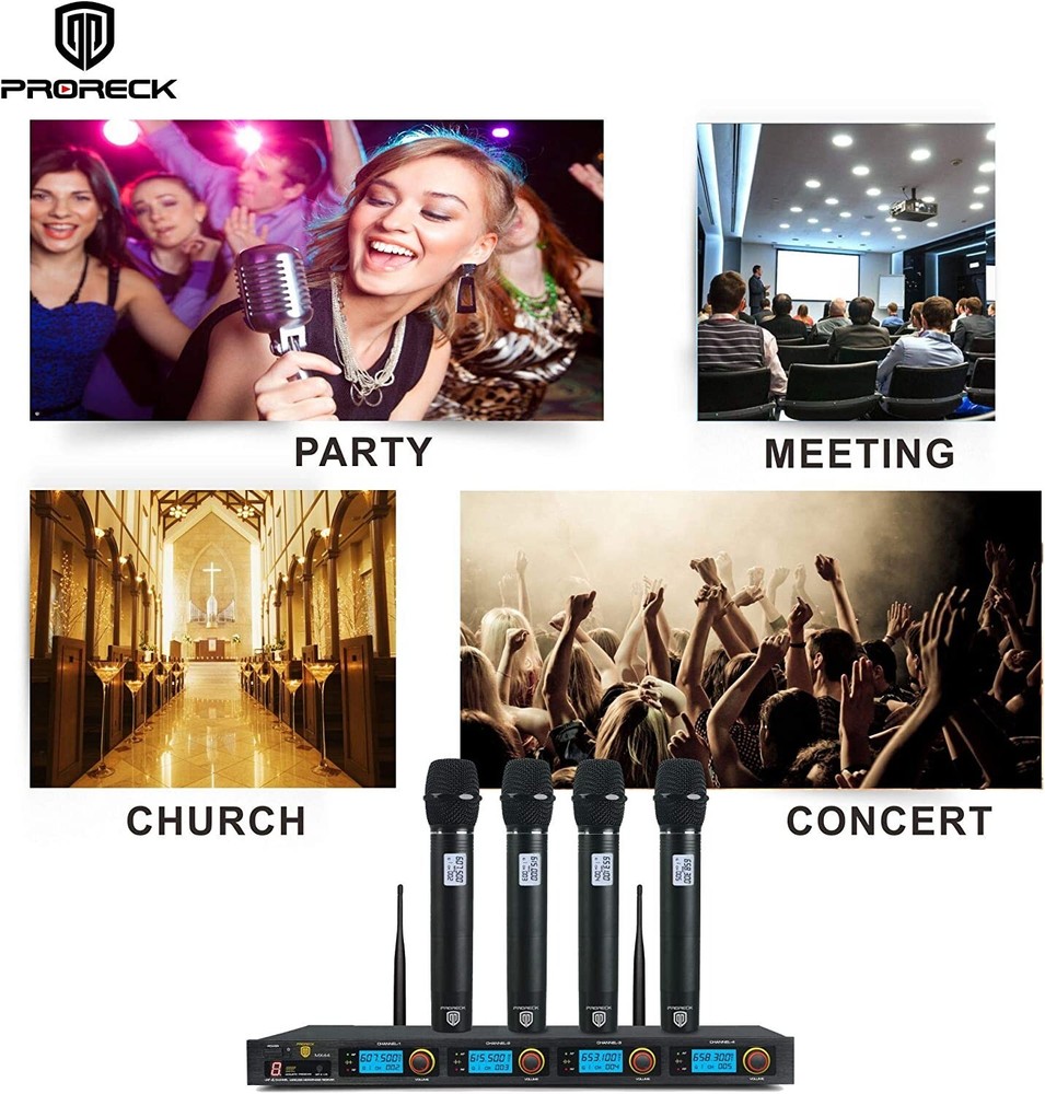 proreck MX44 UHF Wireless Microphone System with 4-Channel Hand-held Mics