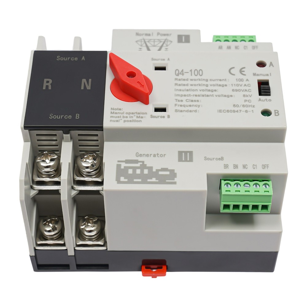 Automatic Transfer Switch 2P 100A Generator Changeover Switch Dual-Power NEW!