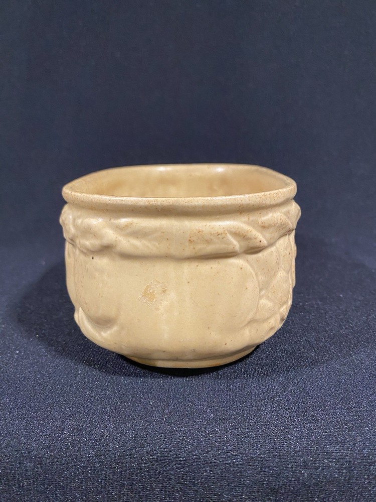 Vintage Speckled Mustard Yellow Ceramic Planter Rounded Rectangle Embossed Fruit