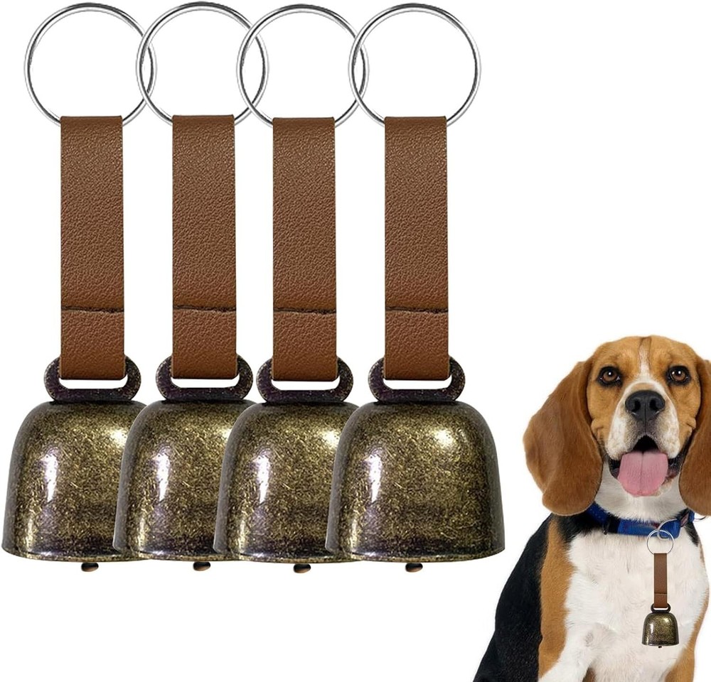 4 PCS Loud Bear Bells W/ Leather Button Strap Dog Collar Bell Pet Bells Tracker