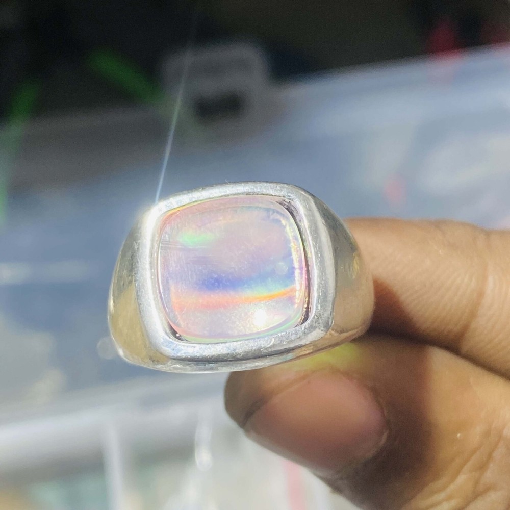 Aurora Opal Square Men' Stylish Band Ring for Men Solid 925 Sterling Silver Ak12