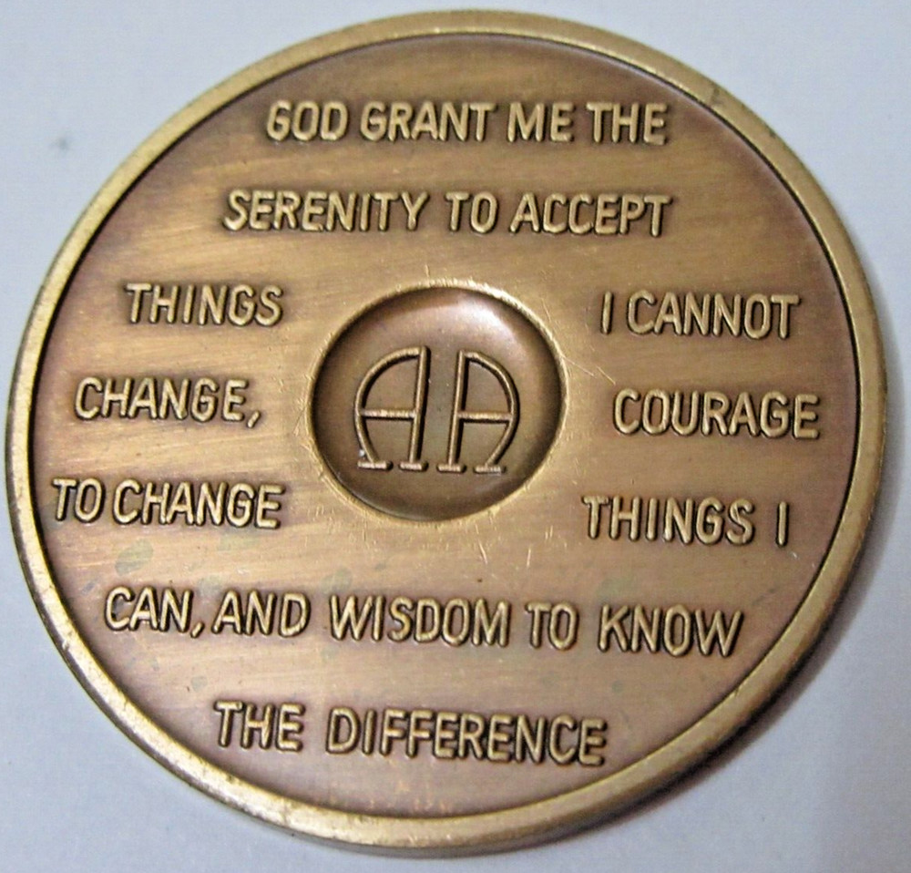 Alcoholics Anonymous 48 Year AA BACK Bronze Medallion & Stand - Chip Coin Token