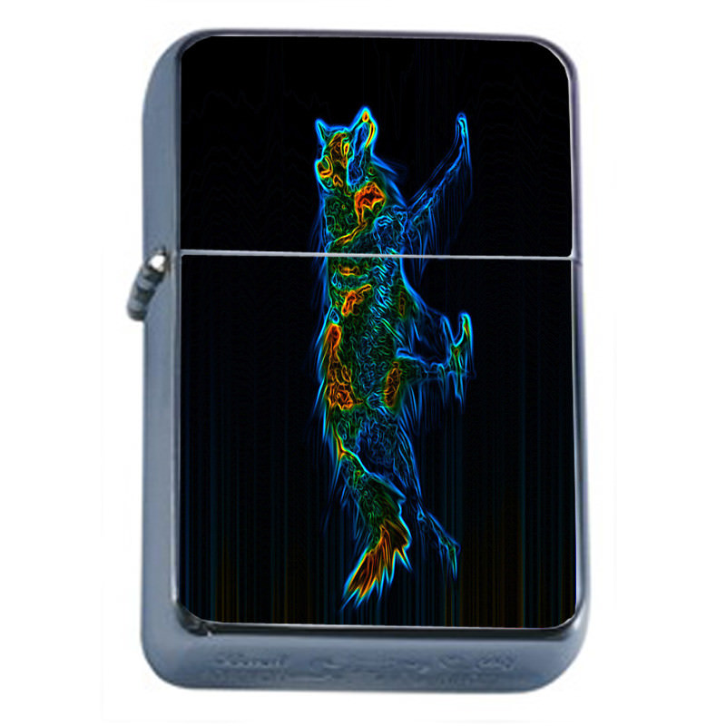 Rainbow Wolf Em2 Flip Top Oil Lighter Wind Resistant