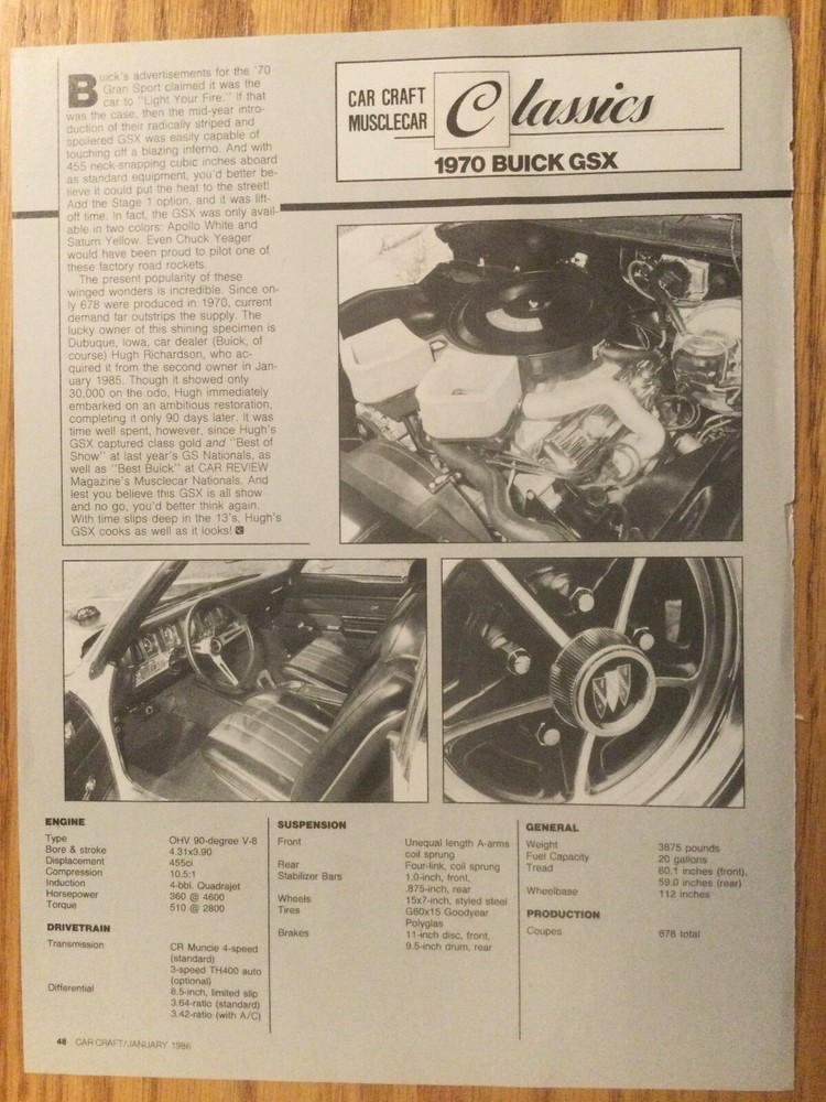 BU249 Article 1970 Buick GSX January 1986 2 page
