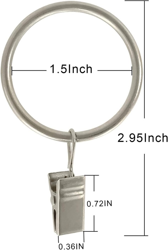 20 Pack Curtain Clip Rings with Rustproof Matte Silver Finish - 1.5" ID