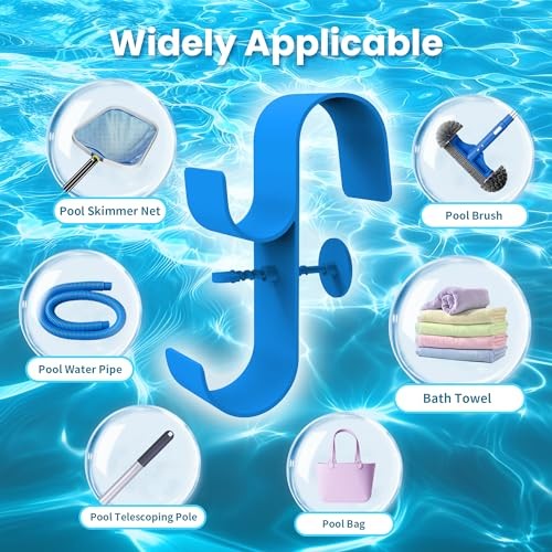 Poolside Pool Leaf Skimmer Net Holder, Above Ground Pool Pole Blue-2Pack