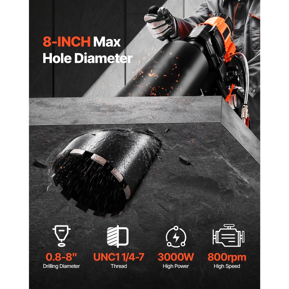 Diamond Core Drill Machine Concrete Core Drill Rig with Stand 8 in 3000W