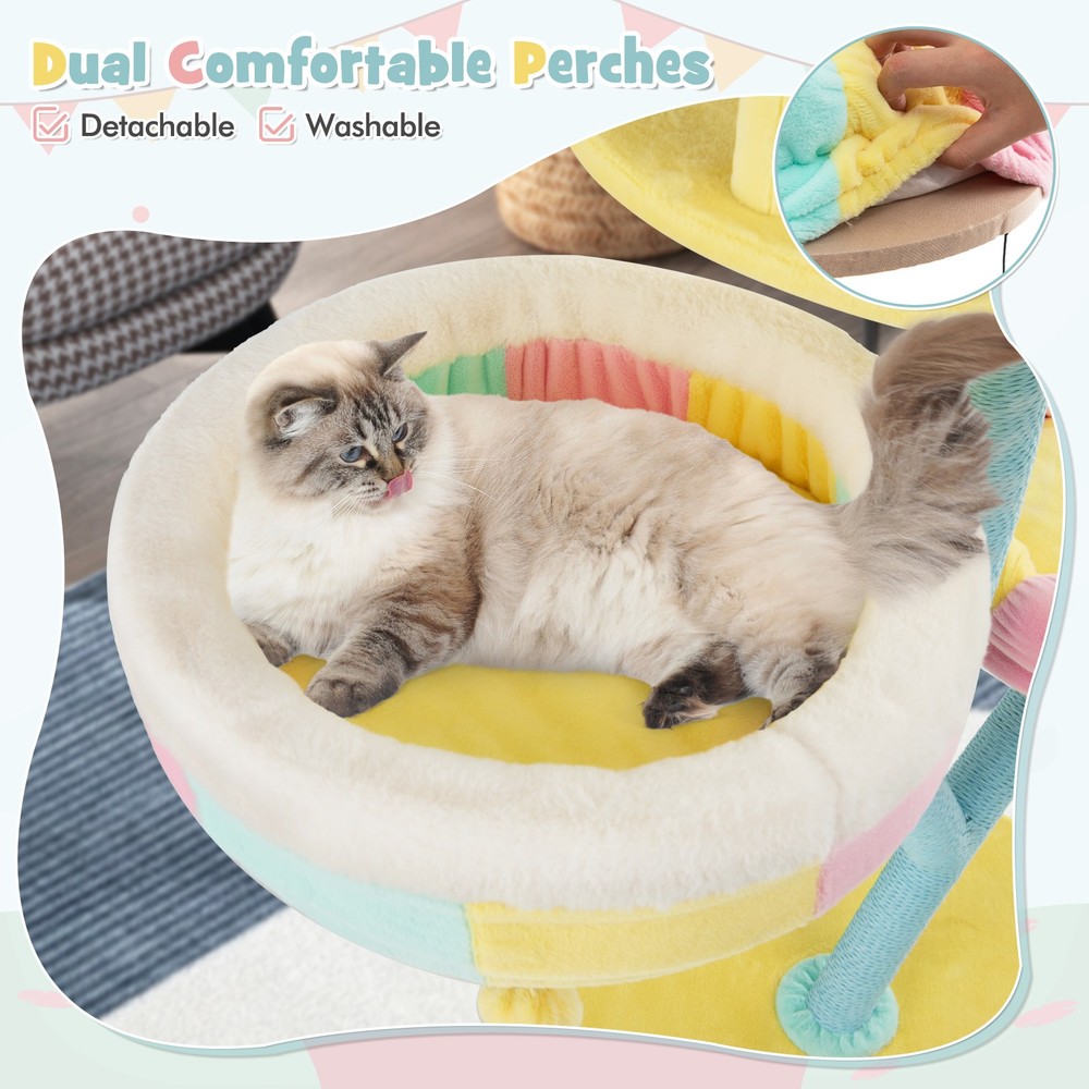 Multi-Layer Cat Tree Cat Tower w/ Open Condo 2 Removable Perches Dangling Balls