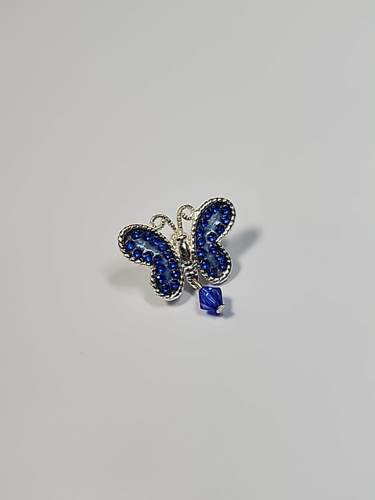 AVON Blue Butterfly Lapel Pin Dangling Bead *