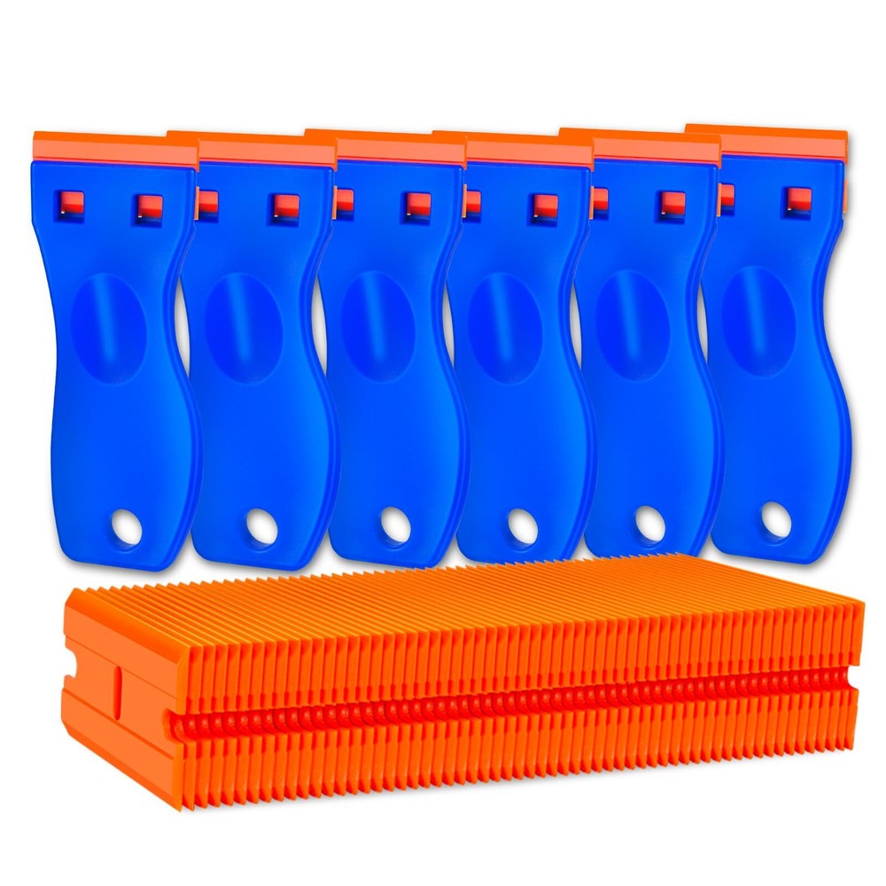 Plastic Razor Blade Scraper Tool Set (6 Scrapers + 60 Blades)