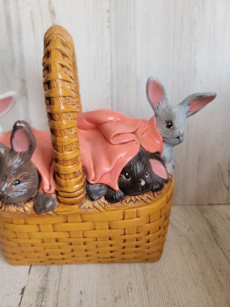 Vintage ceramic Easter Bunny basket unique rabbits spring home decor