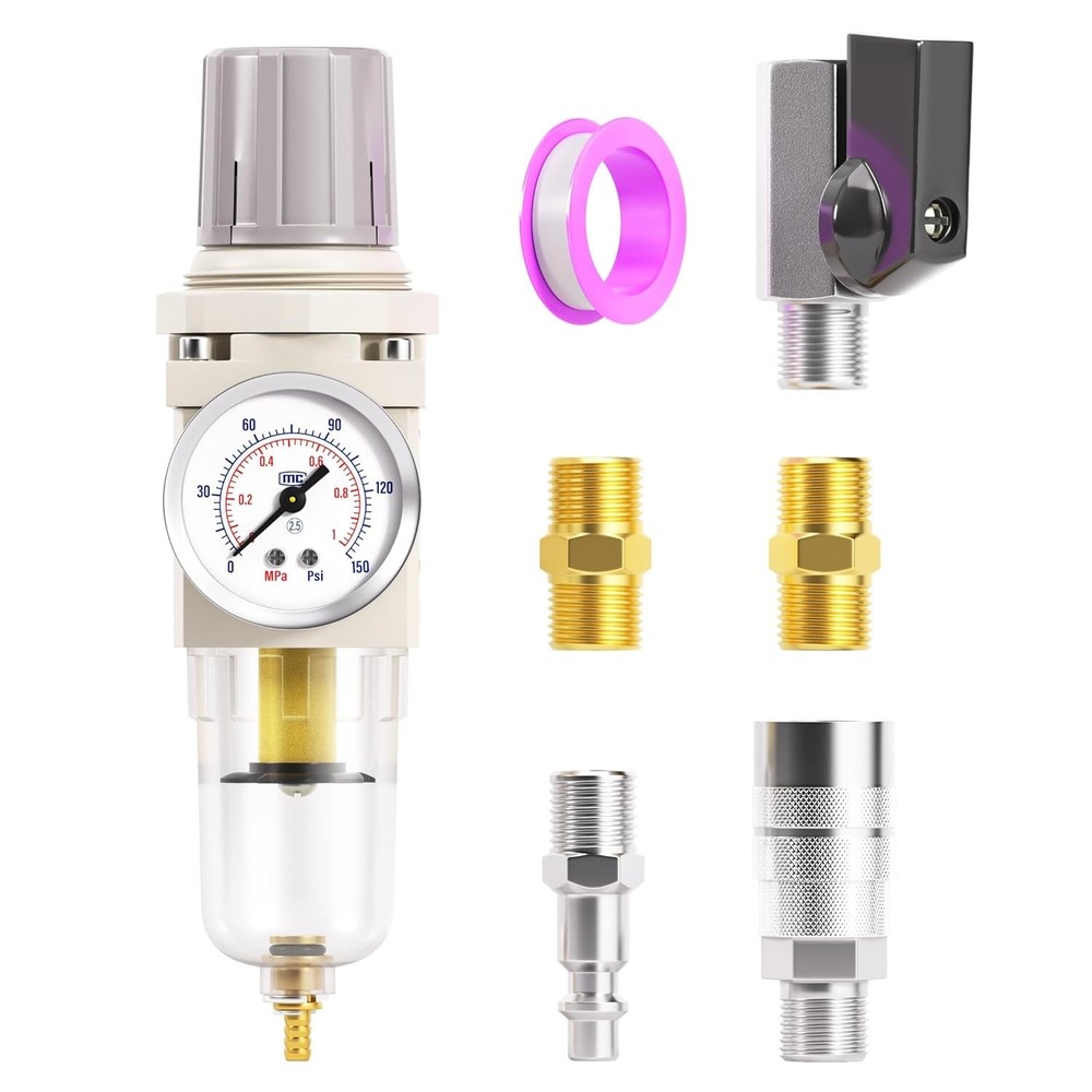 Compact 1/4 Inch NPT Air Filter Regulator Combo with Moisture Filtration System