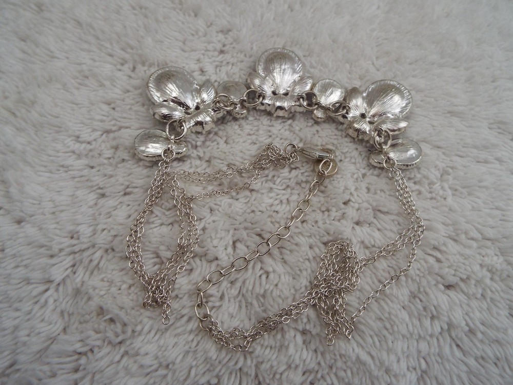 BELLA Silvertone Blue Rhinestone Scoop Necklace