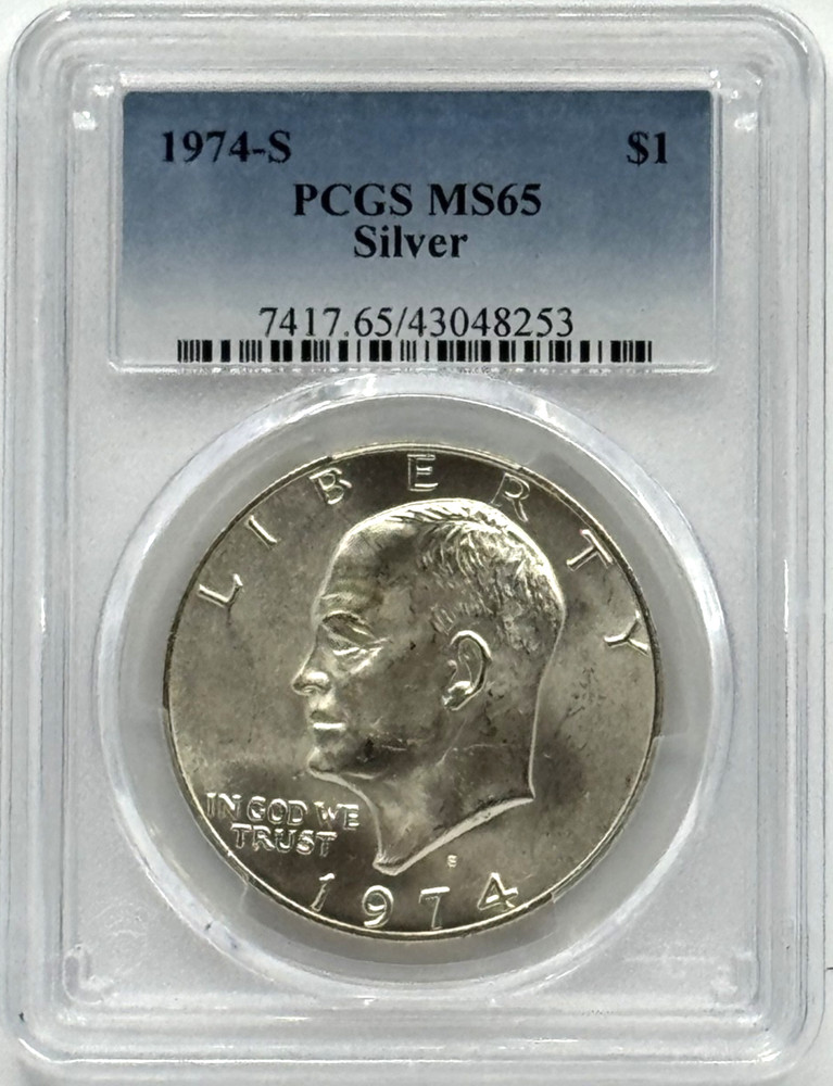 1974-S Eisenhower (Ike) Silver Dollar MS65 Blue Label