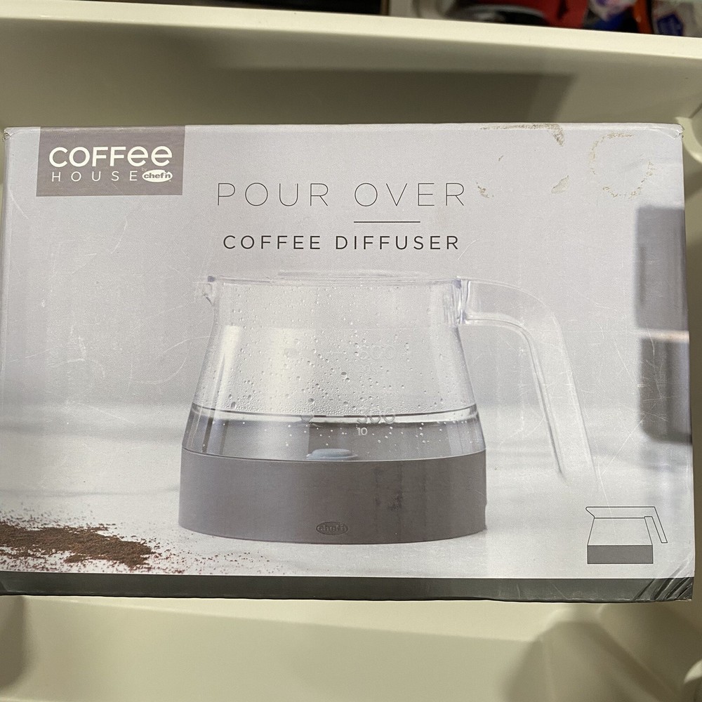 *New* CHEF'N Hassle-Free COFFEE POUR-OVER DIFFUSER Grey/Clear Plastic Imported