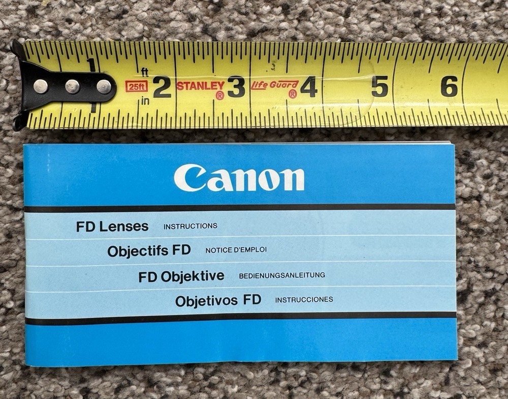 Mint Canon FD Lenses Instructions (EN) Brochure Multi Language. 1981