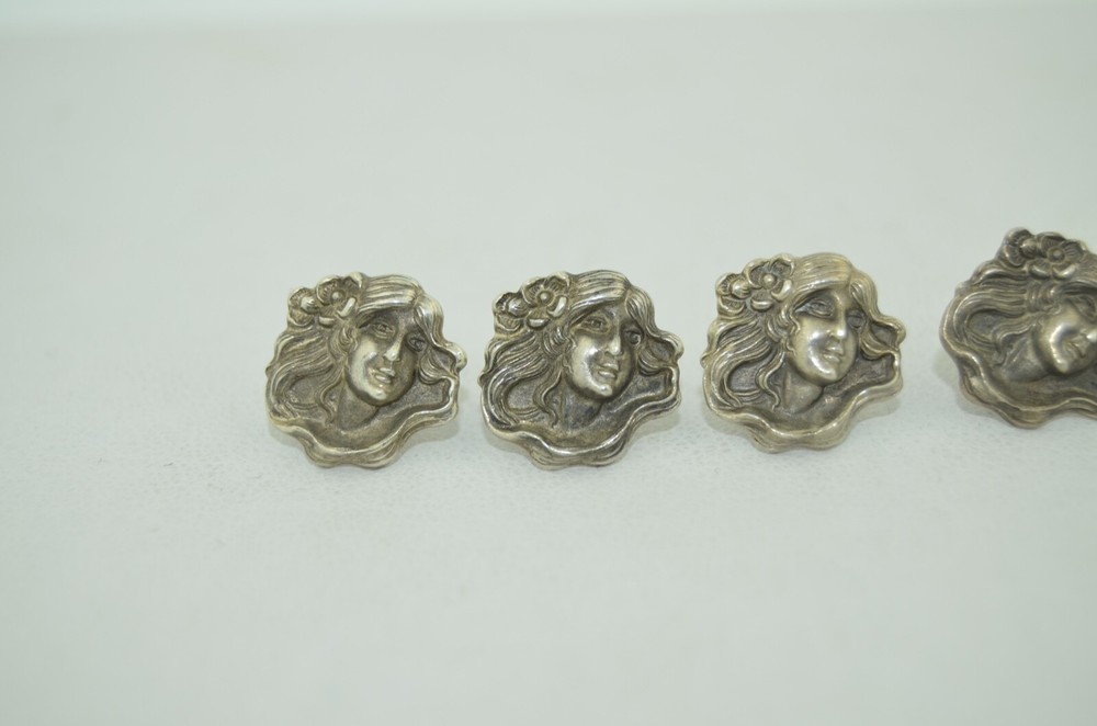 Art Nouveau Sterling Silver Maiden Button Set