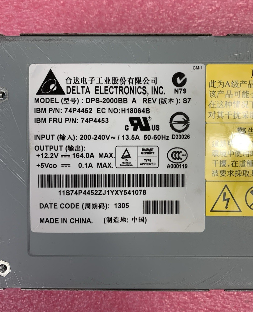 Delta Electronics DPS-2000BB A Rev S7 74P4452 2000W Power Supply