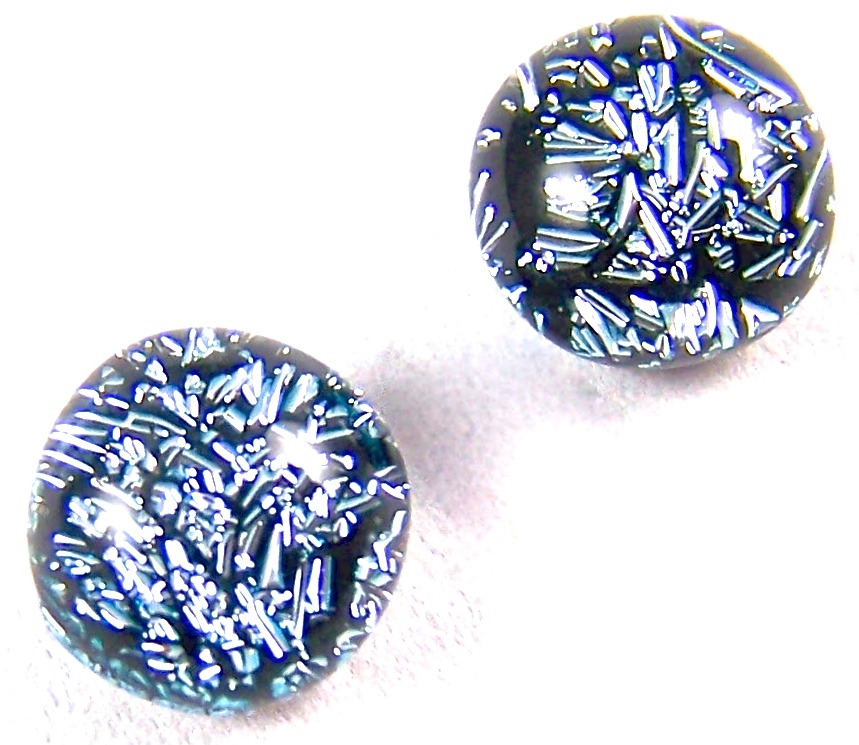 Tiny DICHROIC GLASS EARRINGS 1/4" 9mm Silver Platinum DOTS STUDS Surgical Post