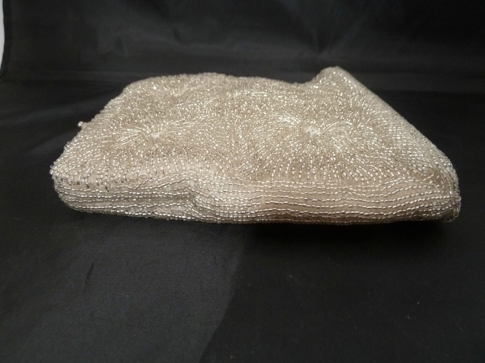 Vintage White Satin Beaded Walborg Purse Bag