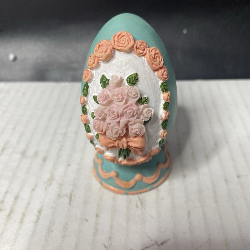 2 Vintage Easter Eggs  Ceramic FLORAL Design Raised With Display 3D Loomco