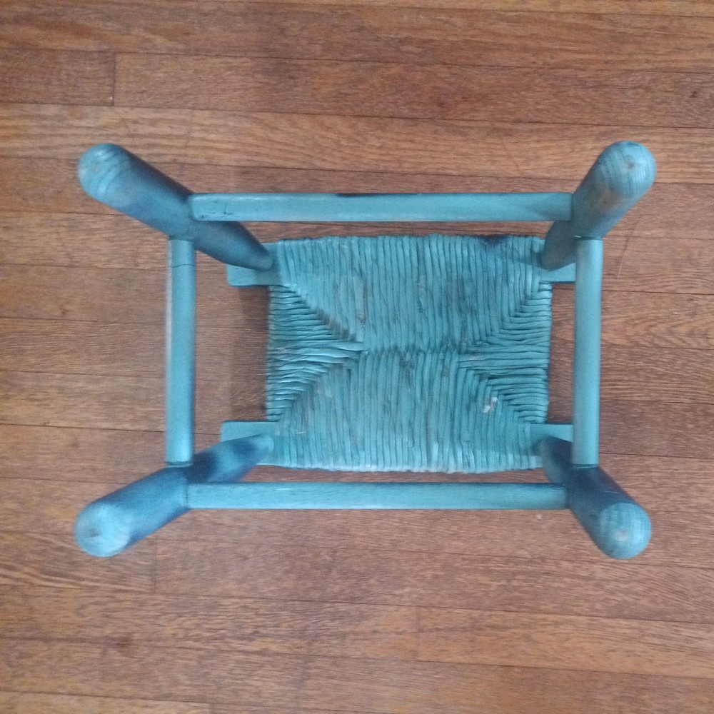 1940's Old Hickory Foot Stool Bench Primitive Rustic Cabin Decor WHY BLUE (?!)