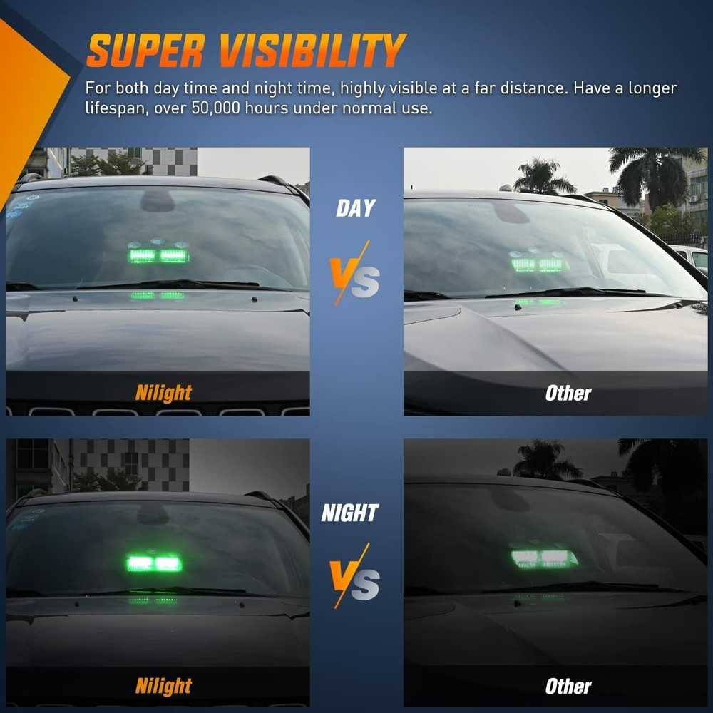Nilight LED Strobe Light Windshield Hazard Warning Safety Flash Lights w/ Wiring