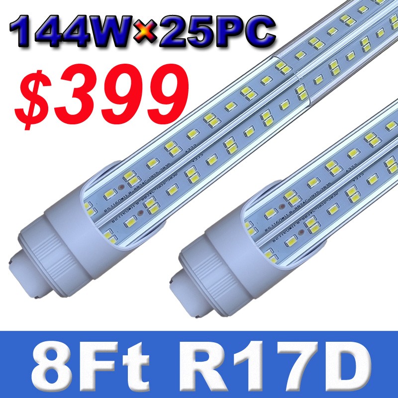 25Pack 8FT Led Tube Light R17D HO Base 144W T8 Rotatable 8 Foot Led Shop Lights