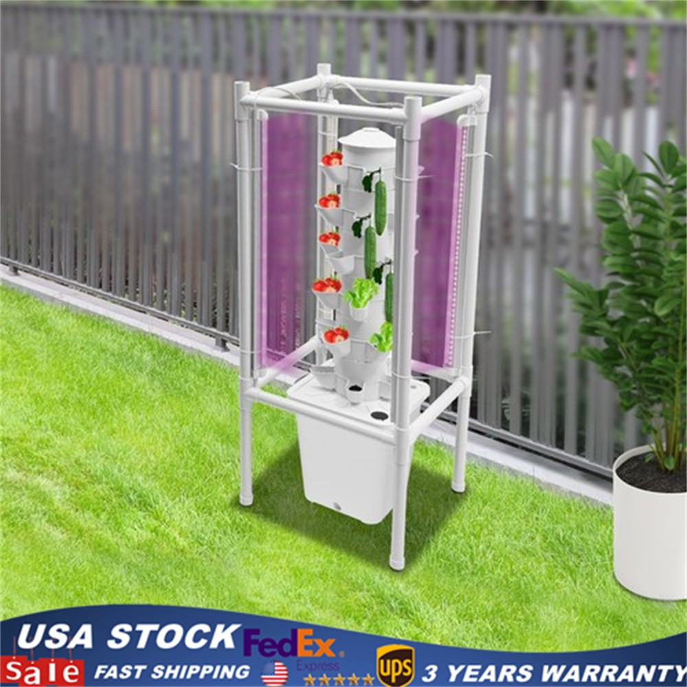 30-Pot Vertical Hydroponic Tower System Set with LED Lighting & Auto-Watering