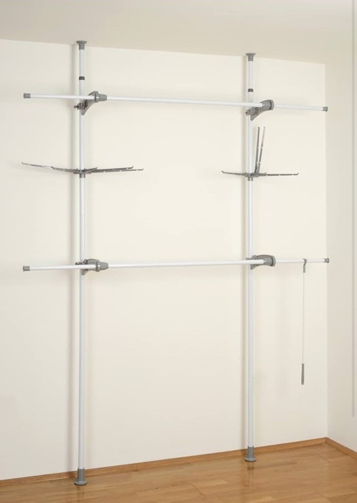 WENKO "Hercules Flex Telescopic Adjustable Clothin Rack System w/2 Hanging Rails