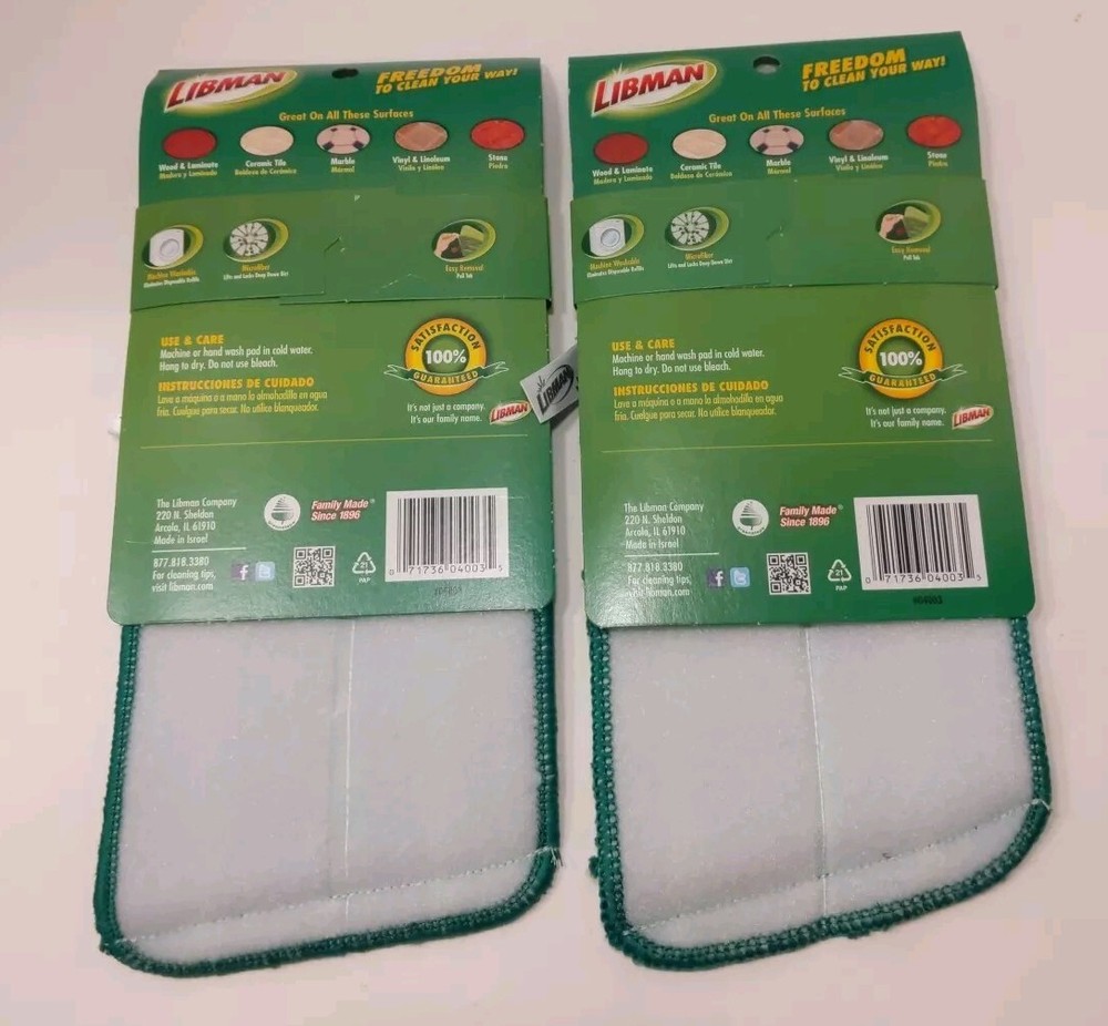 2 NEW Libman Freedom Spray Mop Refills Microfiber Washable Pads # 4003