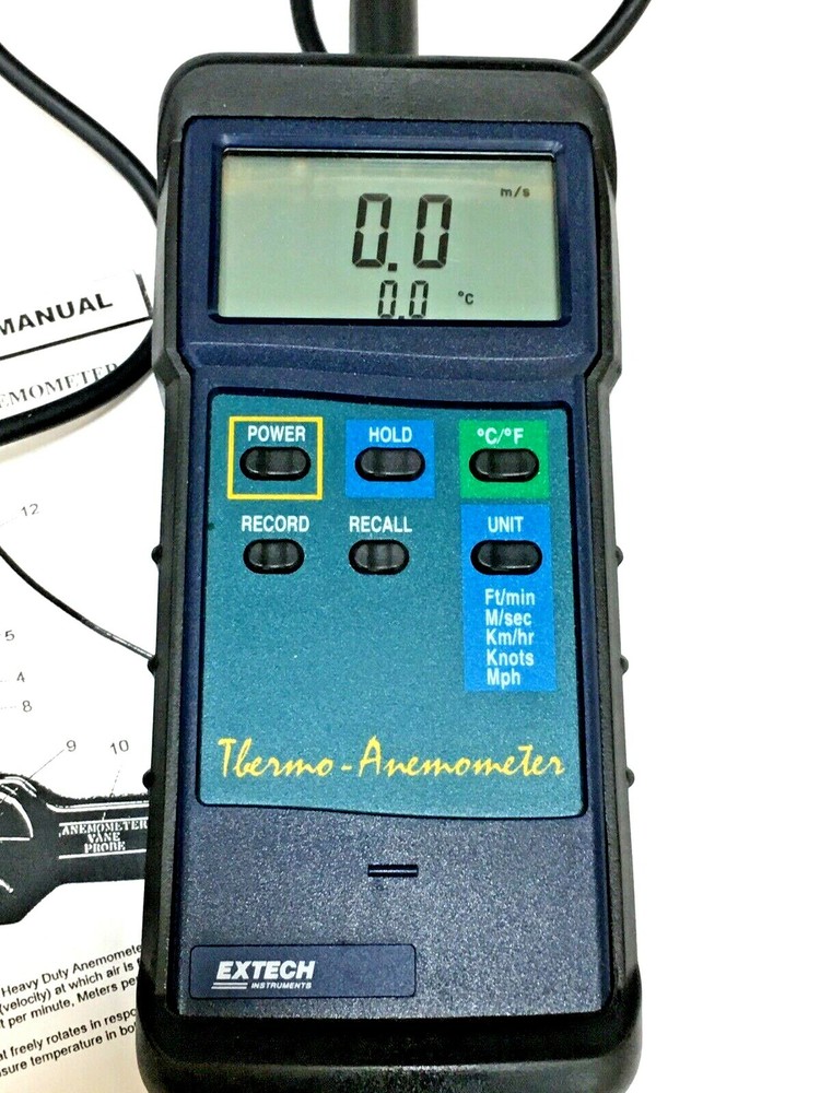 Extech CFM/CMM THERMO-ANEMOMETER Case, Manual, Probe