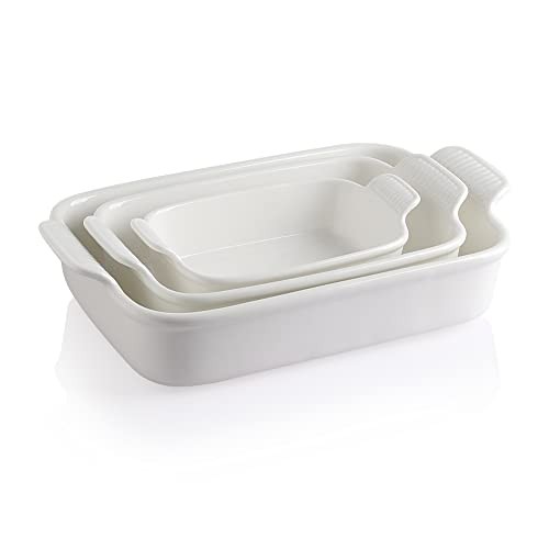 Baking Pans Set, Ceramic 9x13 Baking Dish with White Smooth baking dish set