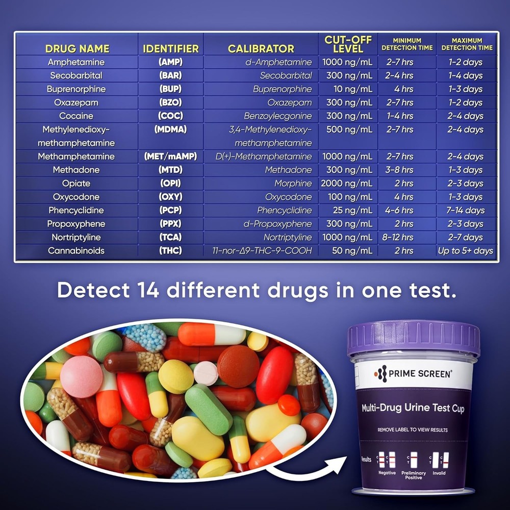 5 Pack 14 Panel Urine Drug Cup - Instant Results for Comprehensive Testing