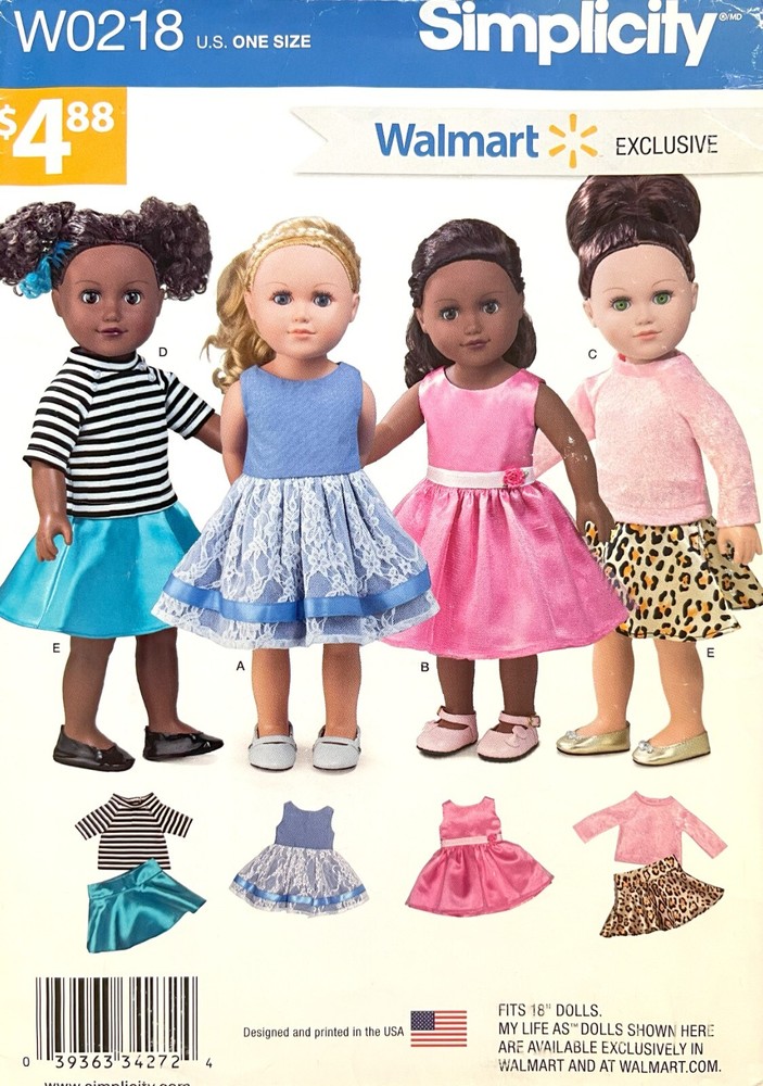 Simplicity Doll Clothes Pattern W0218 Size 18" UNCUT