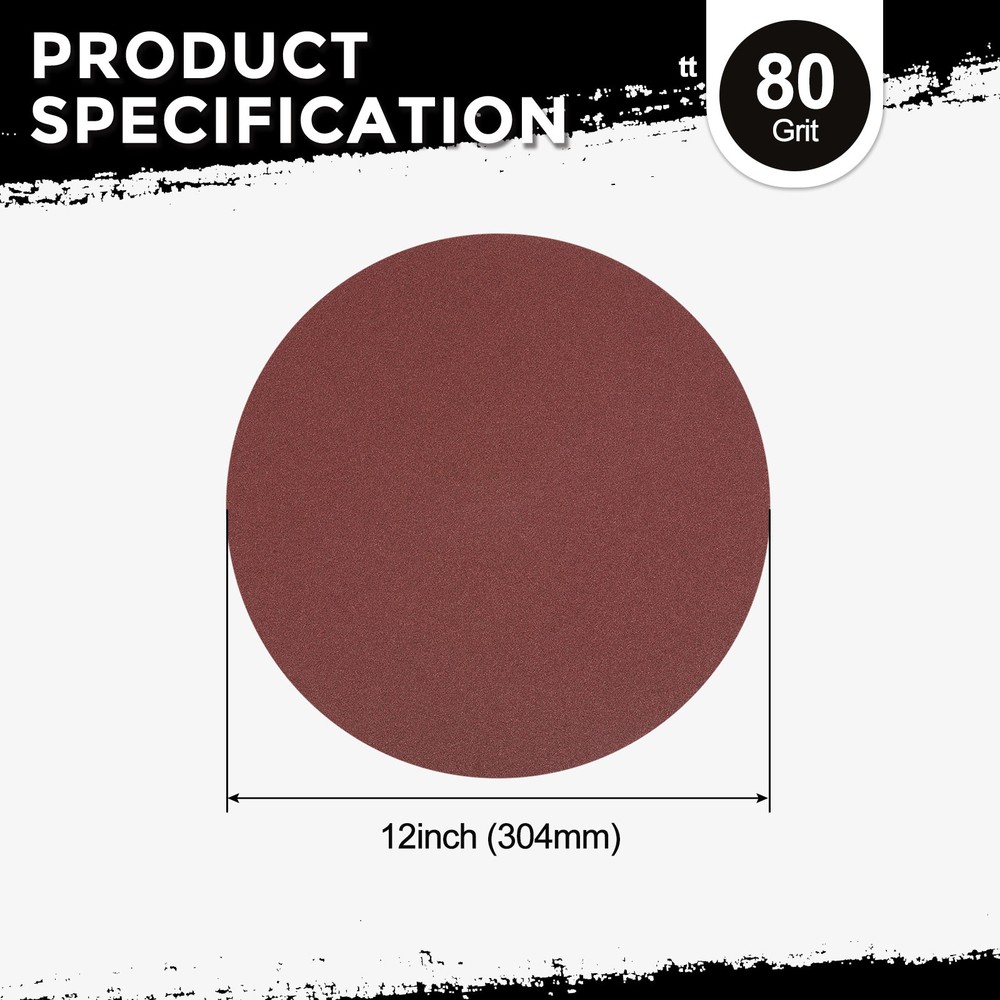 5 Pcs Sanding Disc 12 Inch 80 Grit Hook and Loop Random Orbital Sandpaper, Red