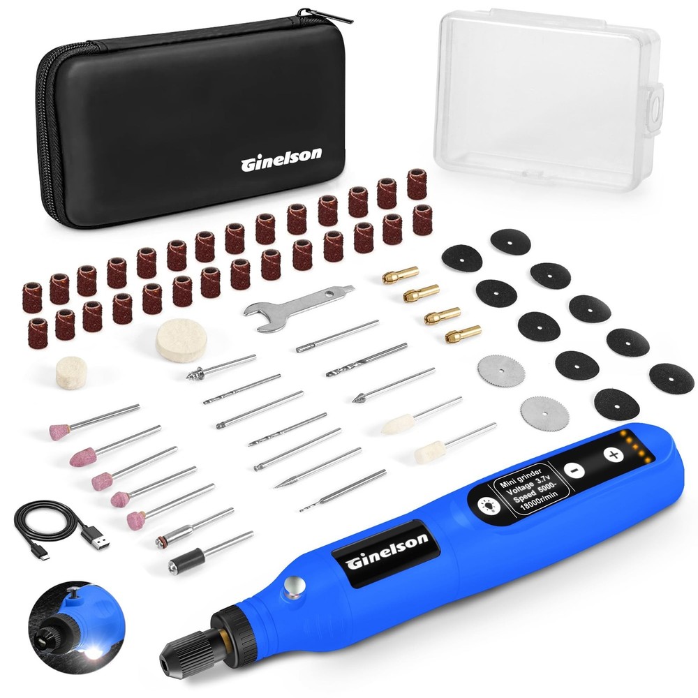 GINELSON Cordless Rotary Tool, 5 Variable Speed Mini Rotary Tool Kit with 70 ...