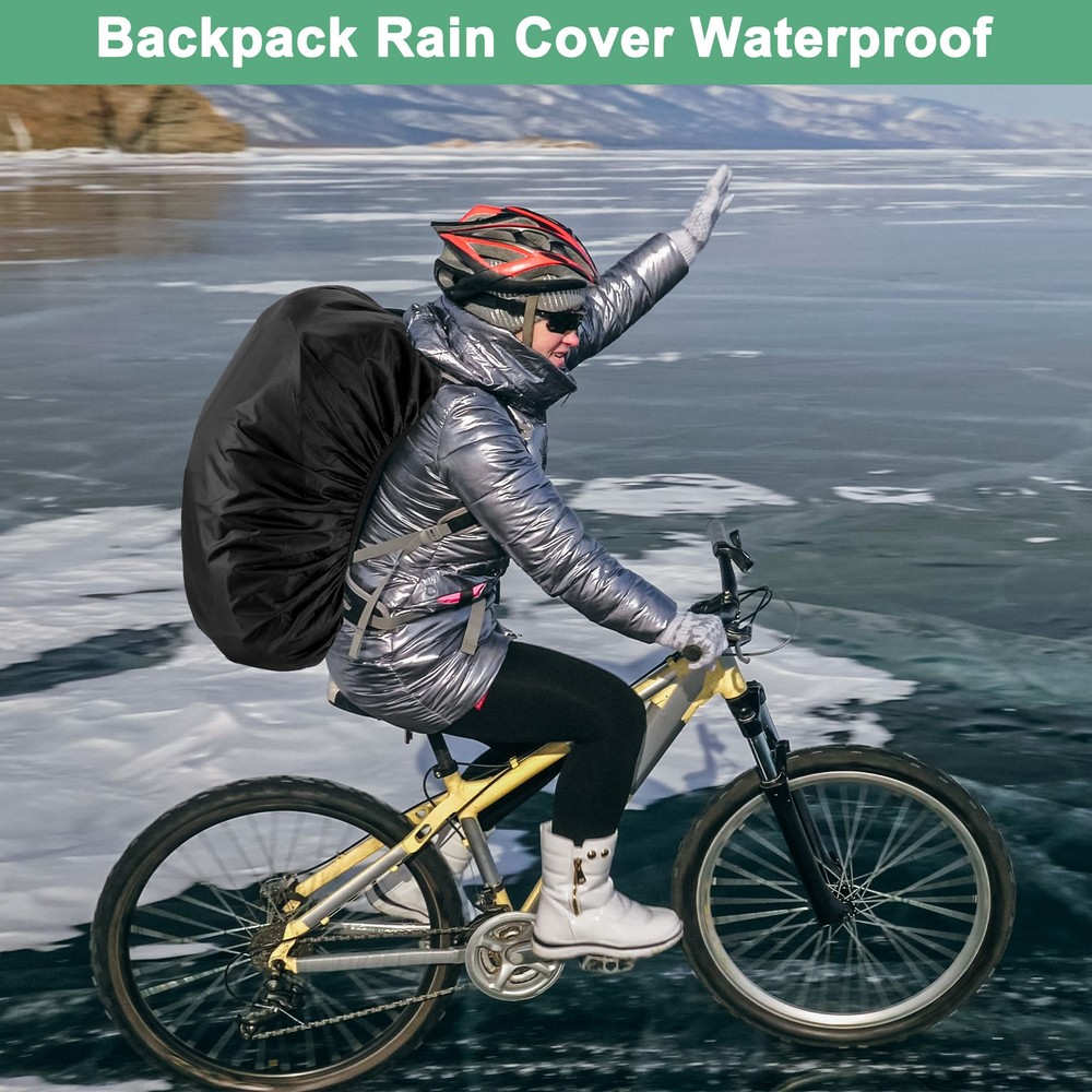 55L-65L Backpack Rain Cover with A Vertical Reflective Strap [Black]