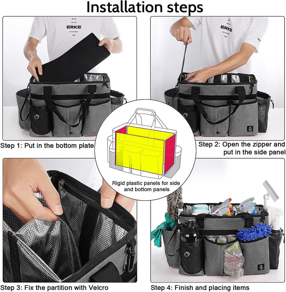 Timoxi Large Cleaning Caddy Bag Built-In Sturdy Support Board
