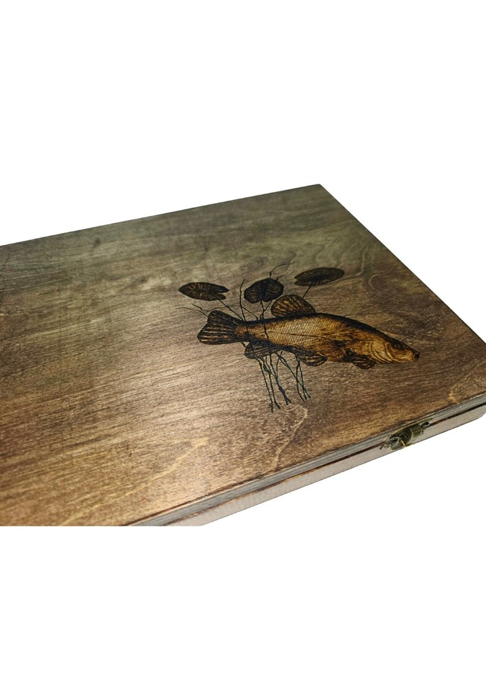 Handmade Float Box + 30 Handmade Floats. Woodburnt Tench Float Box