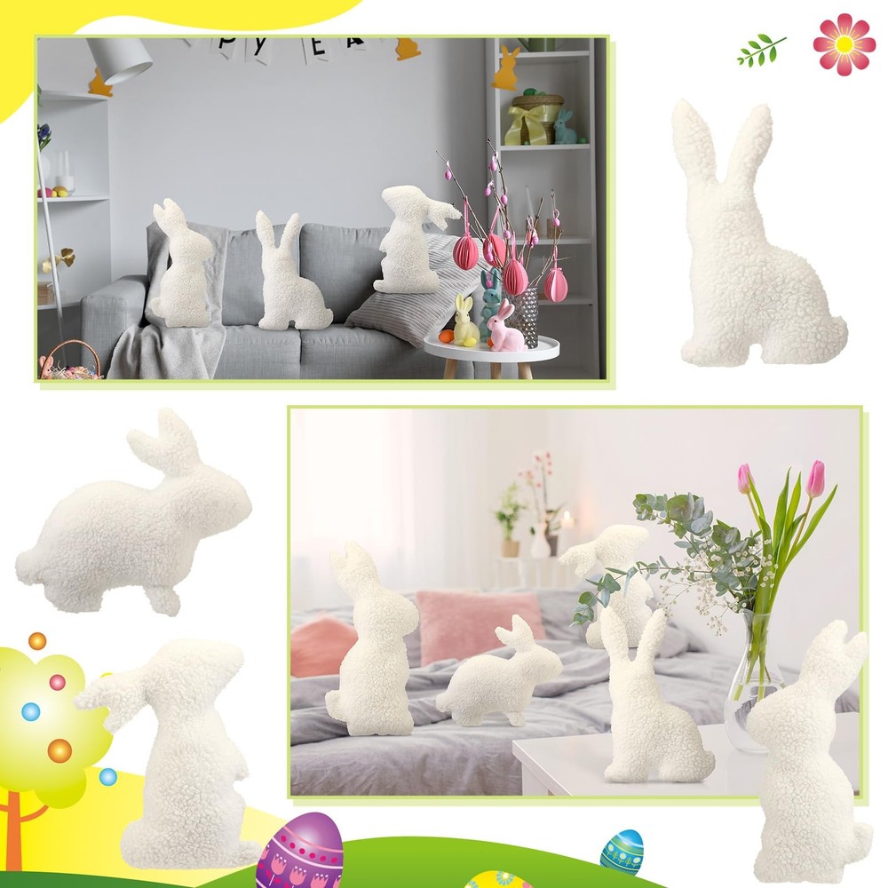 4 Pcs Easter Bunny Pillows Decorative Bunny Shaped Throw Pillow Wool White Soft
