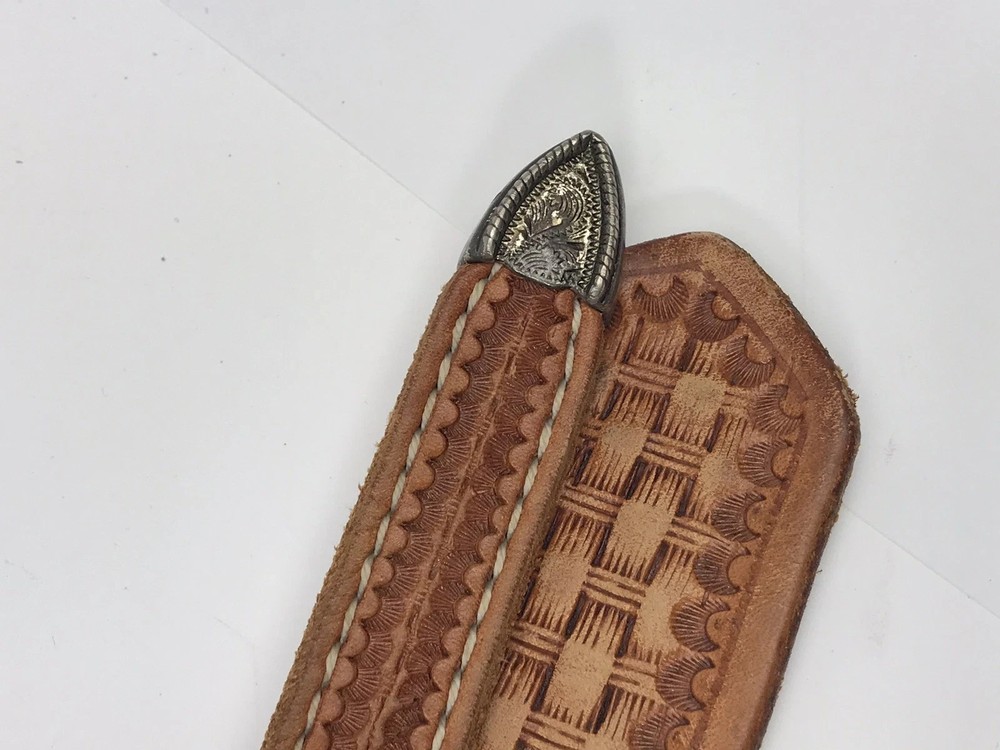 Basketweave Tooled Leather Belt 31-35" Vintage