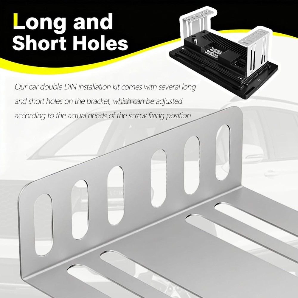 2PCS Car Double DIN Install Kit – Adjustable Brackets with 8 Screws for Security