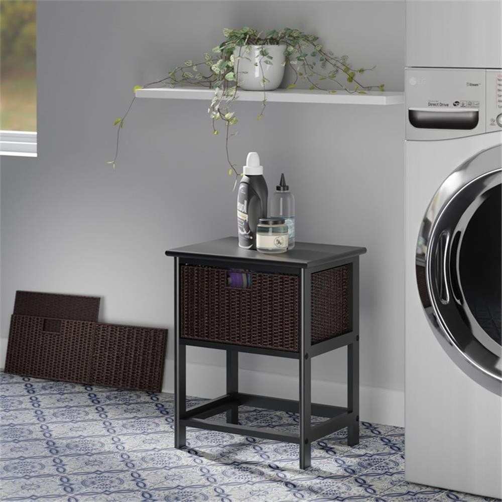 Bowery Hill Transitional Solid Wood Storage Rack w/ 2 Foldable Baskets - Black